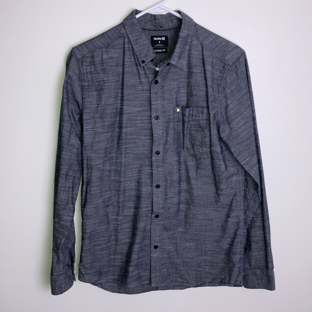 Hurley Classic Fit Button Down Long Sleeve Shirt Collared Grey Men's Size Small
